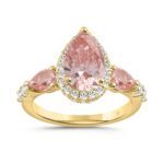LADIES RING 3 3/4CT ROUND/PINK PEAR DIAMOND 14K YELLOW GOLD (CENTER STONE PINK PEAR DIAMOND 2CT )