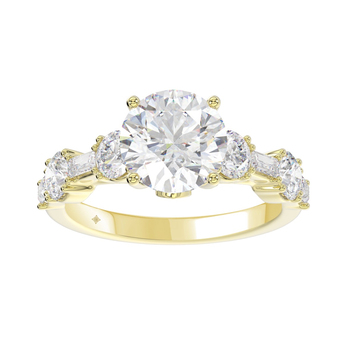 LADIES RING 3CT ROUND/BAGUETTE DIAMOND 14K YELLOW GOLD (CENTER STONE ROUND DIAMOND 2.00CT) - Image 1