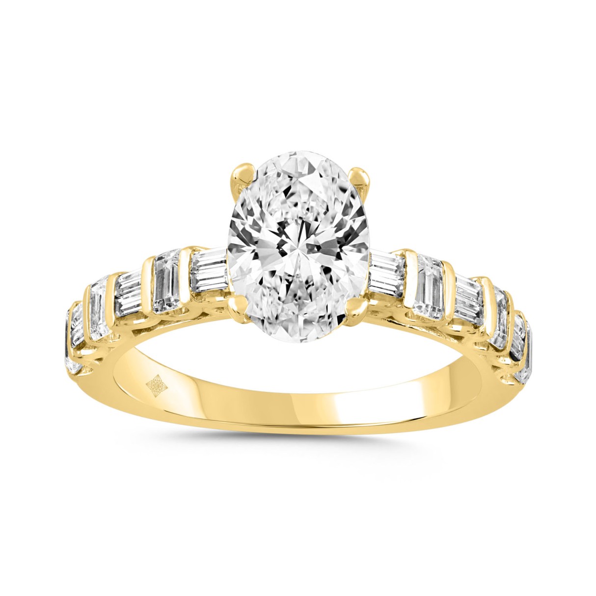 LADIES RING 3CT ROUND/OVAL/BAGUETTE/EMERALD DIAMOND 14K YELLOW GOLD (CENTER STONE OVAL DIAMOND 2.00CT) - Image 1