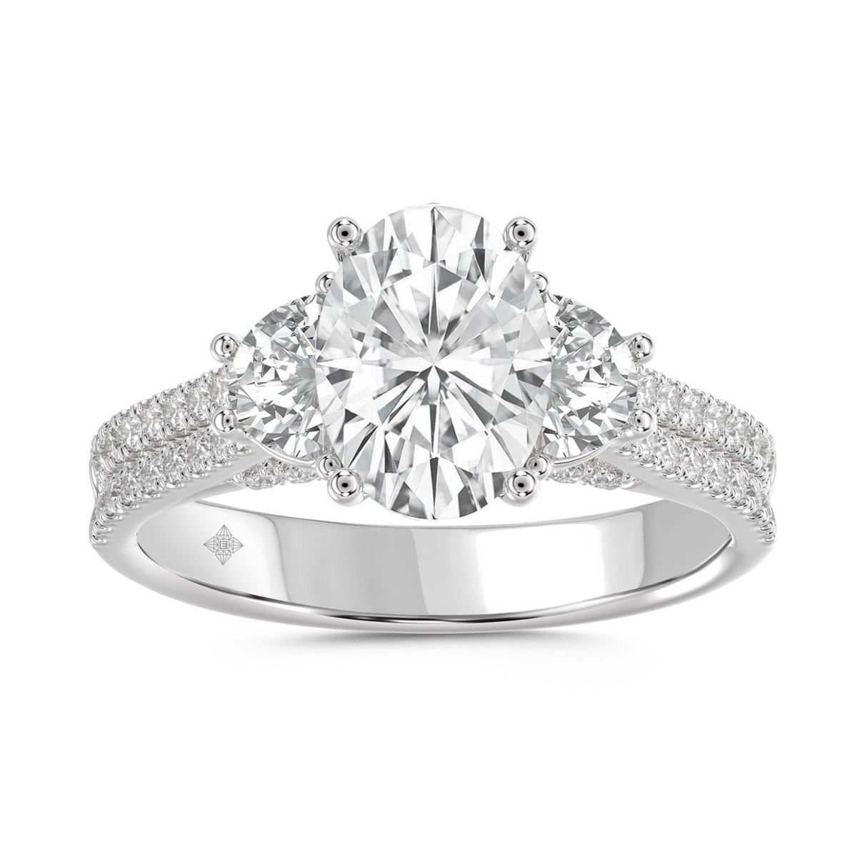 LADIES RING 3CT ROUND/OVAL/HALF MOON DIAMOND 14K WHITE GOLD (CENTER STONE OVAL DIAMOND 2CT ) - Image 1