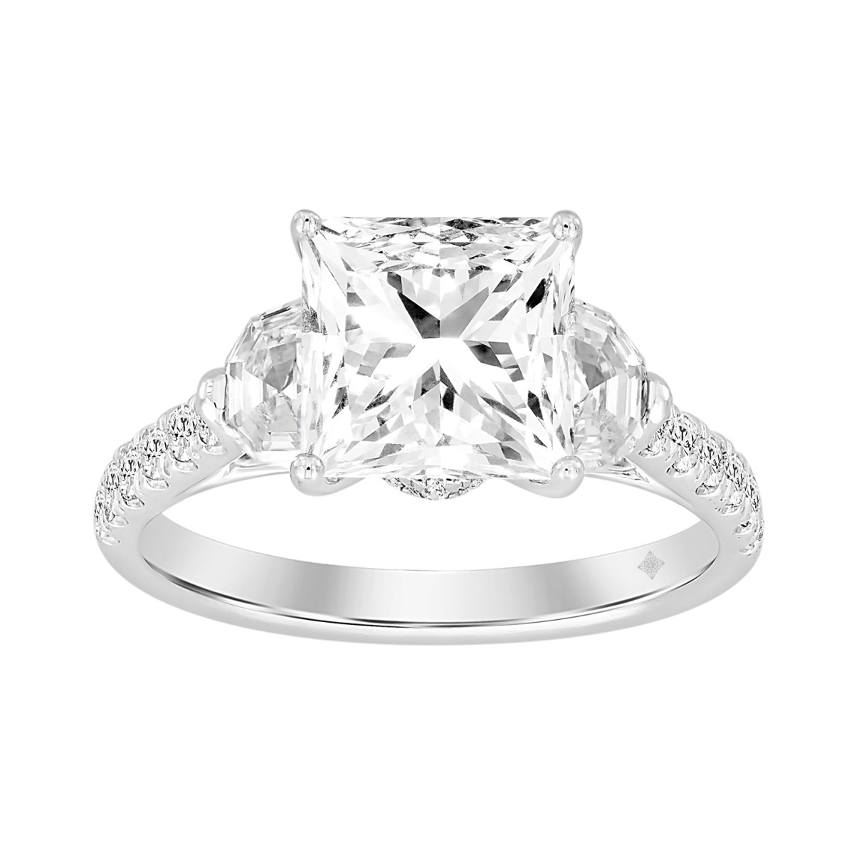 LADIES RING 3CT ROUND/PRINCESS/HALF MOON DIAMOND 14K WHITE GOLD (CENTER STONE PRINCESS DIAMOND 2CT ) - Image 1