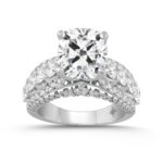 LADIES RING 7 1/4CT ROUND CUSHION DIAMOND 14K WHITE GOLD (CENTER STONE CUSHION DIAMOND 5CT )