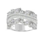 This is a diamond 14k cluster Ladies 2CT Ring featuring Marquise-shaped and round-cut diamonds in a leaf or floral motif set in white gold (Color F-G