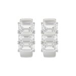 14K WHITE GOLD 3.00CT EMERALD DIAMOND LADIES HOOPS EARRINGS