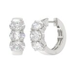 14K WHITE GOLD 3.00CT OVAL DIAMOND LADIES HOOPS EARRINGS - Image 3