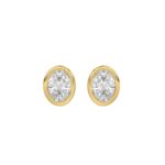 LADIES SOLITAIRE EARRINGS 2CT OVAL DIAMOND 14K YELLOW GOLD