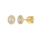 LADIES SOLITAIRE EARRINGS 2CT OVAL DIAMOND 14K YELLOW GOLD - Image 3