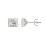 LADIES SOLITAIRE EARRINGS 2CT PRINCESS DIAMOND 14K WHITE GOLD - Image 2