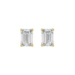 14K YELLOW GOLD 2CT EMERALD DIAMOND LADIES SOLITAIRE EARRINGS