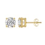 14K YELLOW GOLD 4CT ROUND DIAMOND LADIES SOLITAIRE EARRINGS (CENTER STONE ROUND DIAMOND 2CT ) - Image 2