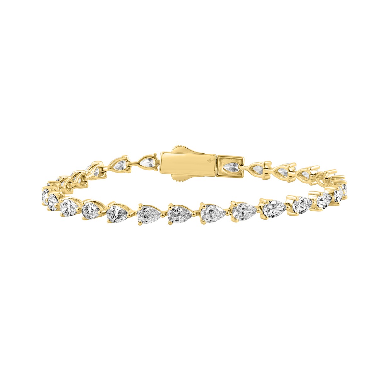 18K YELLOW GOLD 7.00CT PEAR DIAMOND LADIES TENNIS BRACELET (TALON CLAWS LOCK) - Image 1