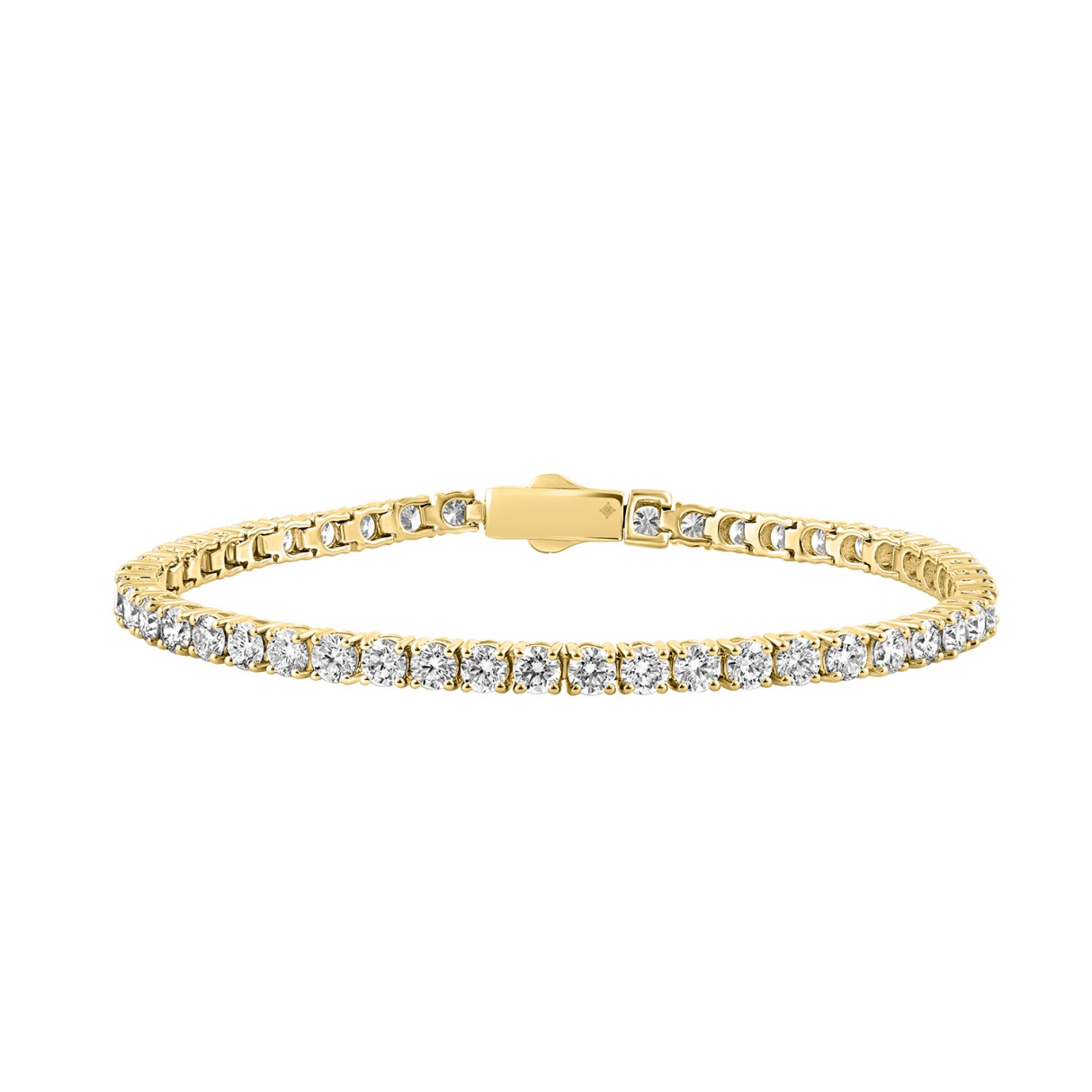 18K YELLOW GOLD 7.00CT ROUND DIAMOND LADIES TENNIS BRACELET (TALON CLAWS LOCK) - Image 1