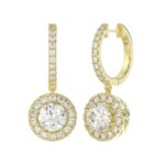 LADIES EARRINGS 3CT ROUND DIAMOND 14K YELLOW GOLD (CENTER STONE ROUND DIAMOND 2CT ) - Image 3