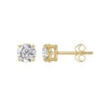 LADIES SOLITAIRE EARRINGS 1 1/2CT ROUND DIAMOND 14K YELLOW GOLD - Image 2