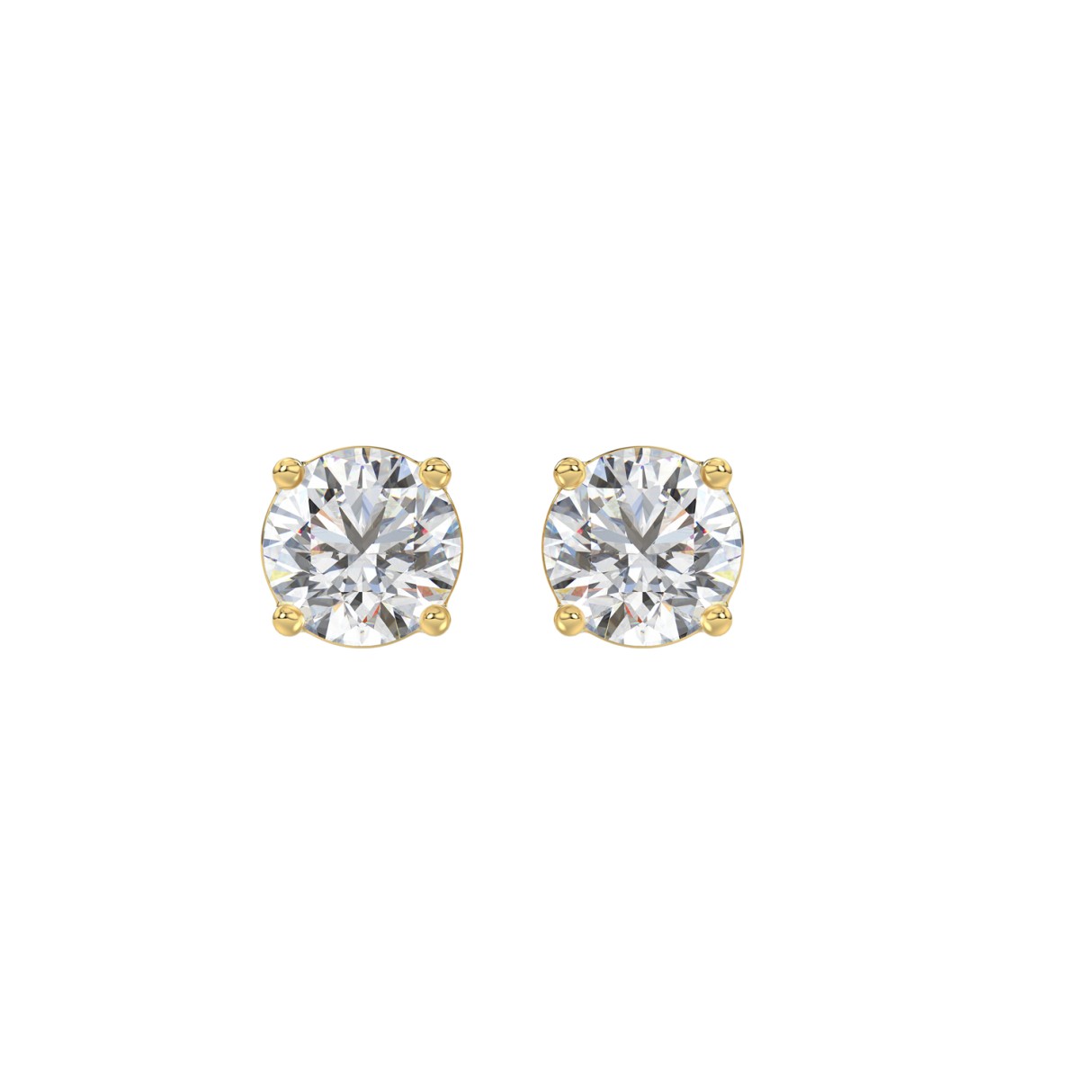 LADIES SOLITAIRE EARRINGS 1 1/3CT ROUND DIAMOND 14K YELLOW GOLD - Image 1