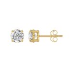 LADIES SOLITAIRE EARRINGS 1 1/3CT ROUND DIAMOND 14K YELLOW GOLD - Image 2
