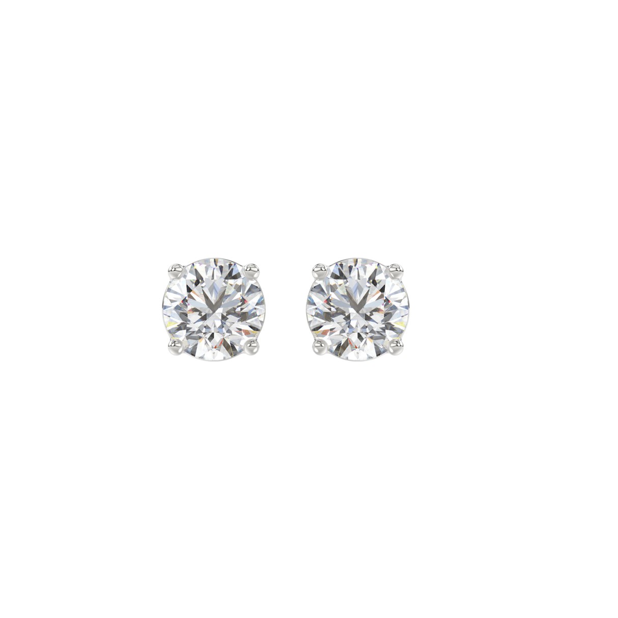 LADIES SOLITAIRE EARRINGS 1.00CT ROUND DIAMOND 18K WHITE GOLD - Image 1