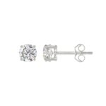 LADIES SOLITAIRE EARRINGS 1.00CT ROUND DIAMOND 18K WHITE GOLD - Image 2