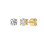 LADIES SOLITAIRE EARRINGS 1.00CT ROUND DIAMOND 18K YELLOW GOLD - Image 3