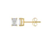 LADIES SOLITAIRE EARRINGS 1/2CT EMERALD DIAMOND 14K YELLOW GOLD - Image 2