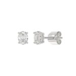 LADIES SOLITAIRE EARRINGS 1/2CT OVAL DIAMOND 14K WHITE GOLD (CENTER STONE OVAL DIAMOND 1/4CT ) - Image 3