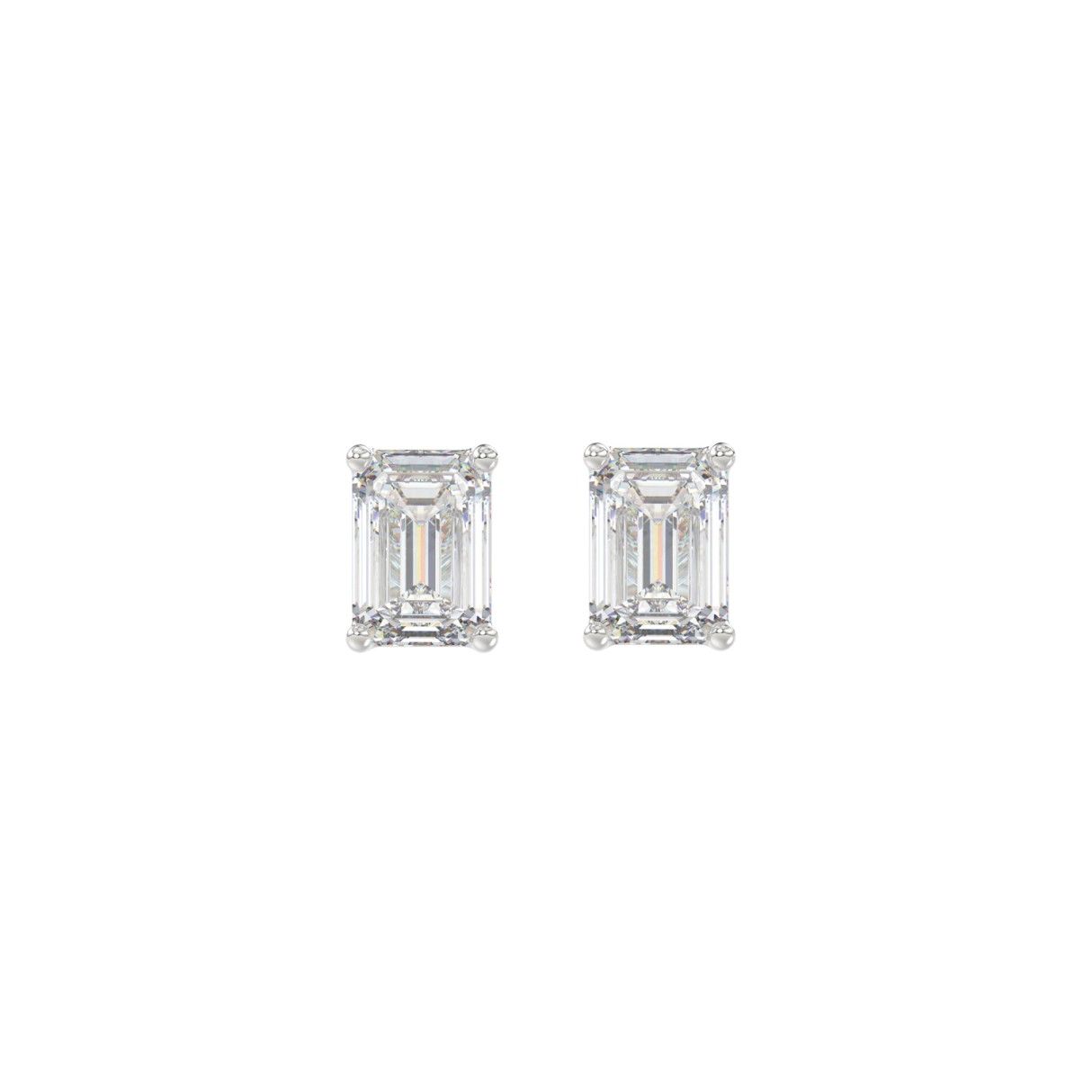 LADIES SOLITAIRE EARRINGS 1CT EMERALD DIAMOND 14K WHITE GOLD - Image 1