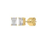 LADIES SOLITAIRE EARRINGS 1CT EMERALD DIAMOND 14K YELLOW GOLD - Image 3