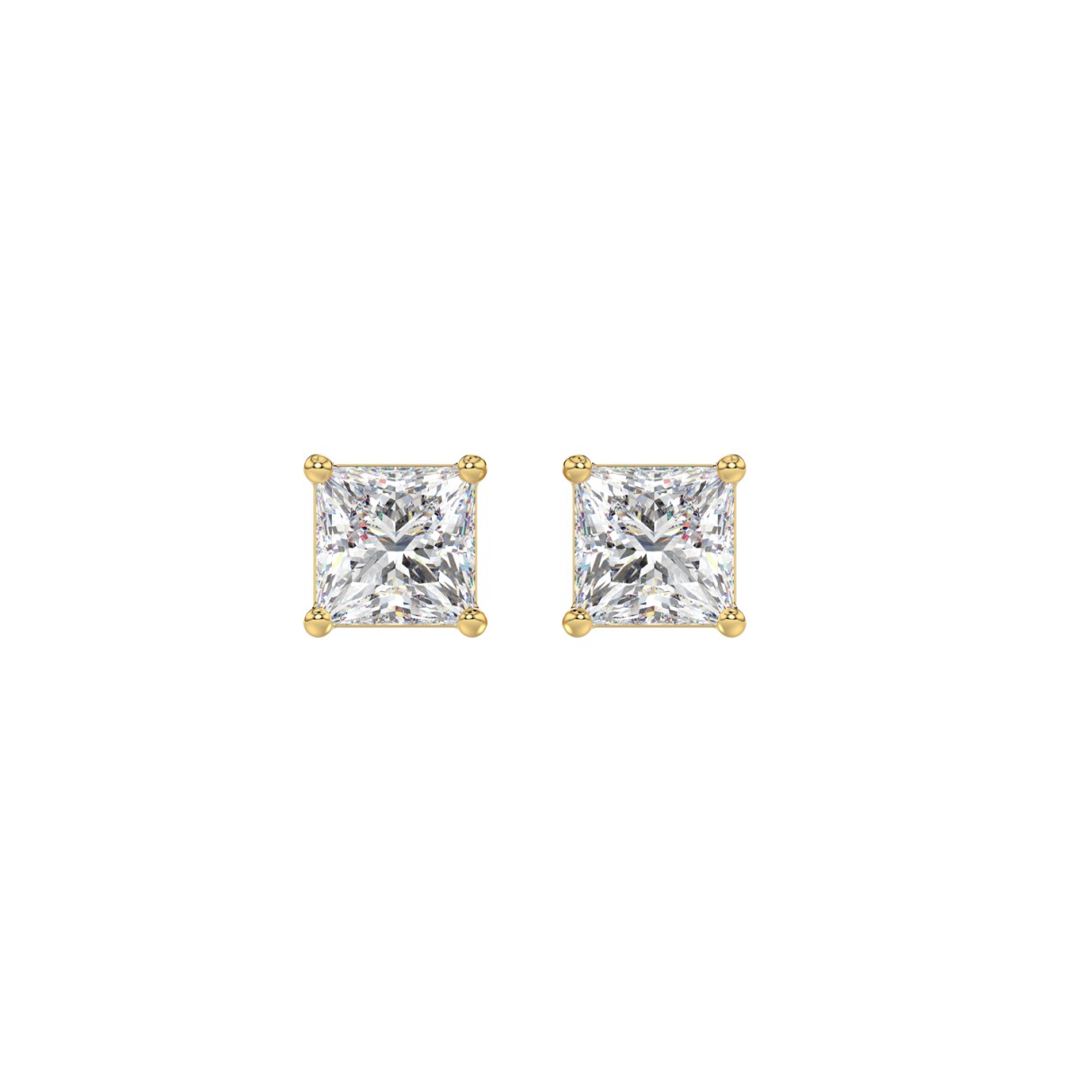 LADIES SOLITAIRE EARRINGS 1CT PRINCESS DIAMOND 14K YELLOW GOLD - Image 1