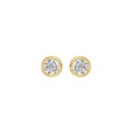 LADIES SOLITAIRE EARRINGS 1CT ROUND DIAMOND 14K YELLOW GOLD