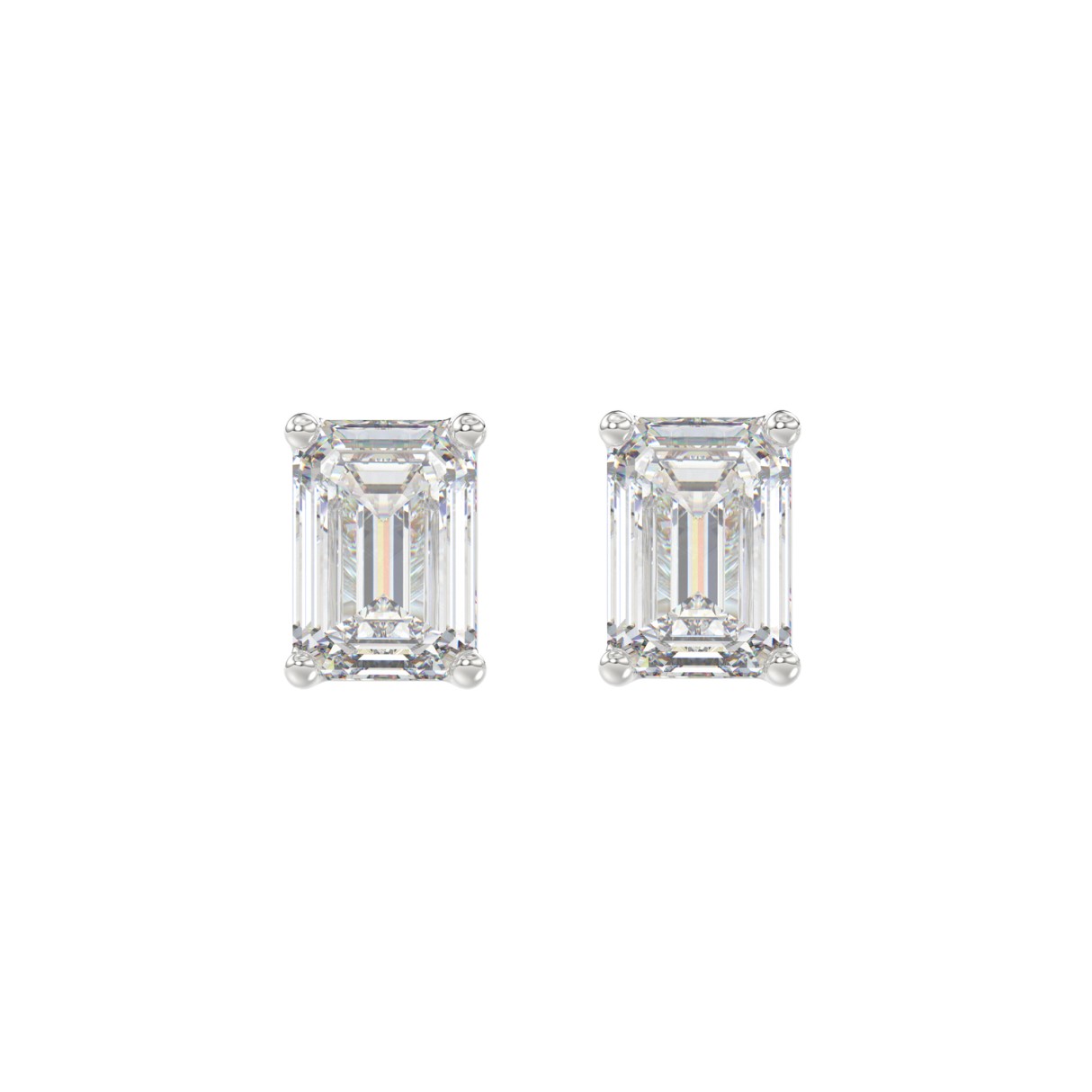 LADIES SOLITAIRE EARRINGS 2 1/2CT EMERALD DIAMOND 14K WHITE GOLD - Image 1