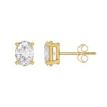 LADIES SOLITAIRE EARRINGS 2 1/2CT OVAL DIAMOND 14K YELLOW GOLD - Image 3
