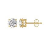 LADIES SOLITAIRE EARRINGS 2 1/2CT ROUND DIAMOND 14K YELLOW GOLD - Image 2