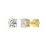 LADIES SOLITAIRE EARRINGS 2 1/2CT ROUND DIAMOND 14K YELLOW GOLD - Image 3
