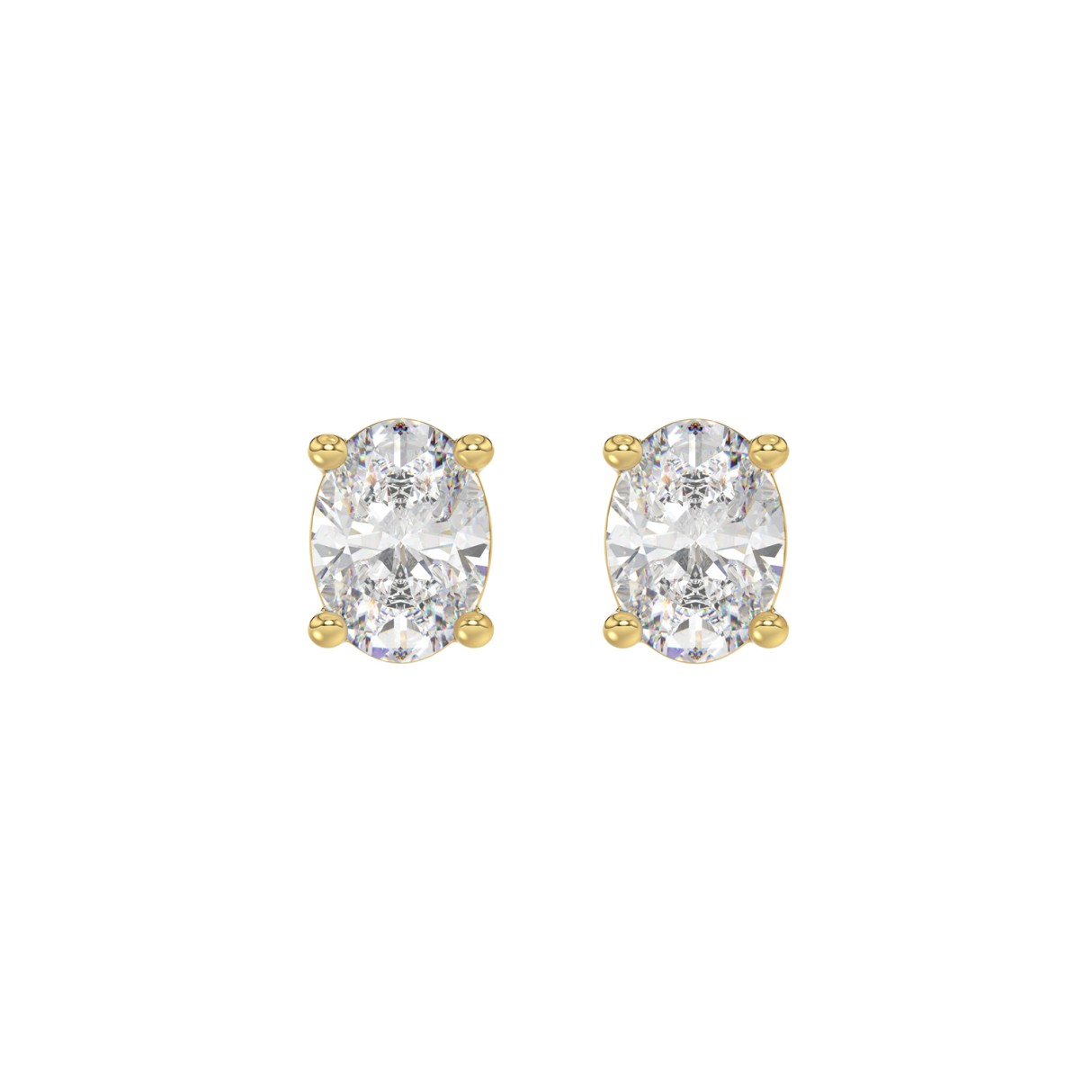 LADIES SOLITAIRE EARRINGS 2CT OVAL DIAMOND 14K YELLOW GOLD - Image 1