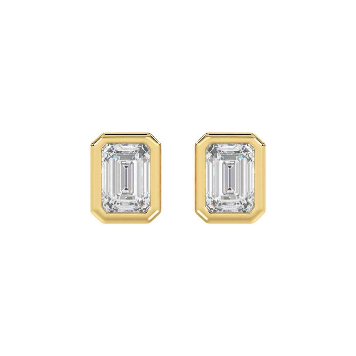 LADIES SOLITAIRE EARRINGS 3CT EMERALD DIAMOND 14K YELLOW GOLD - Image 1