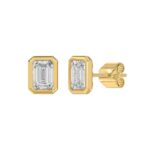 LADIES SOLITAIRE EARRINGS 3CT EMERALD DIAMOND 14K YELLOW GOLD - Image 3