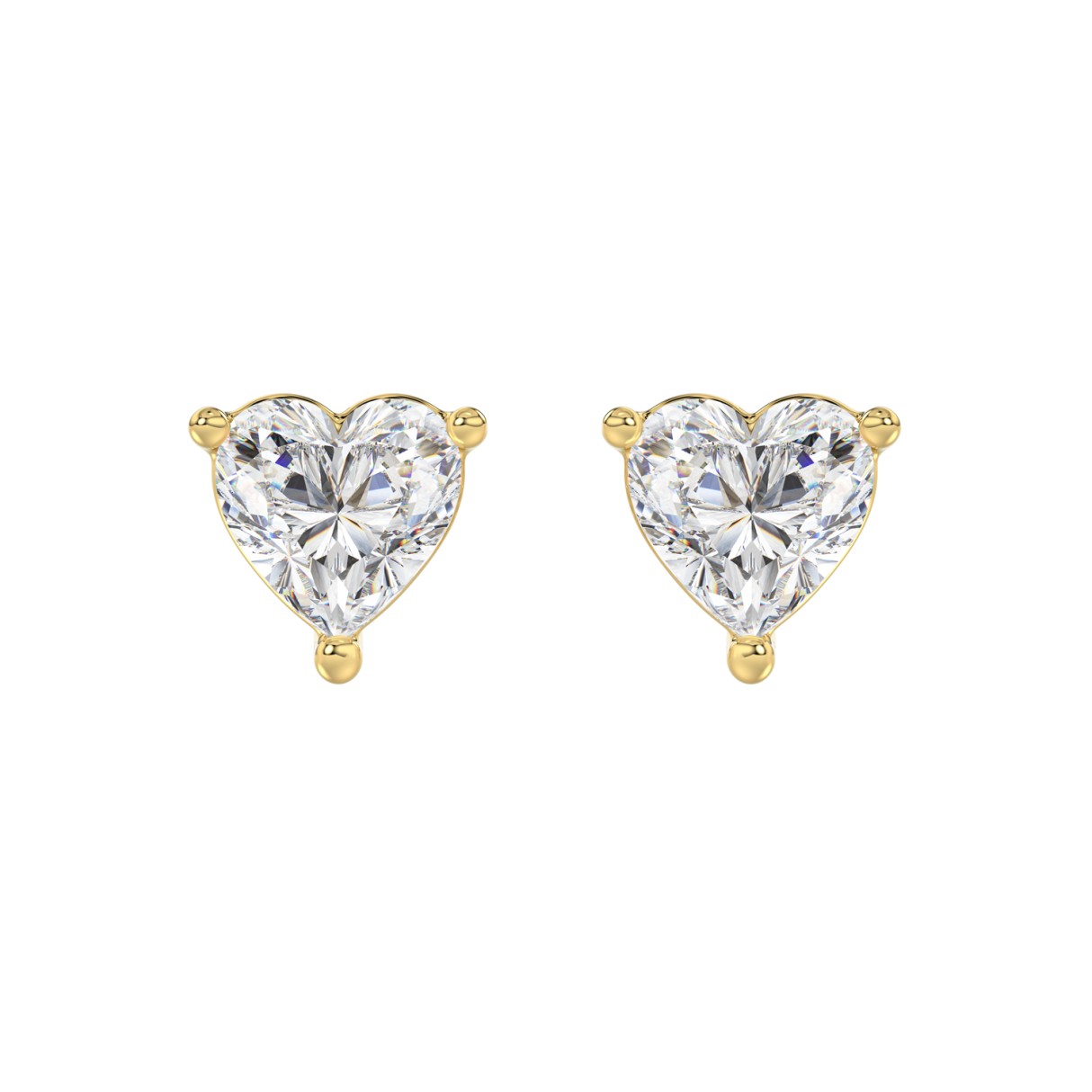 LADIES SOLITAIRE EARRINGS 3CT HEART DIAMOND 14K YELLOW GOLD - Image 1