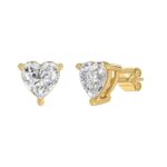 LADIES SOLITAIRE EARRINGS 3CT HEART DIAMOND 14K YELLOW GOLD - Image 3