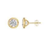 LADIES SOLITAIRE EARRINGS 3CT ROUND DIAMOND 14K YELLOW GOLD - Image 2