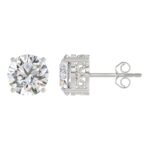 LADIES SOLITAIRE EARRINGS 6CT ROUND DIAMOND 14K WHITE GOLD - Image 2