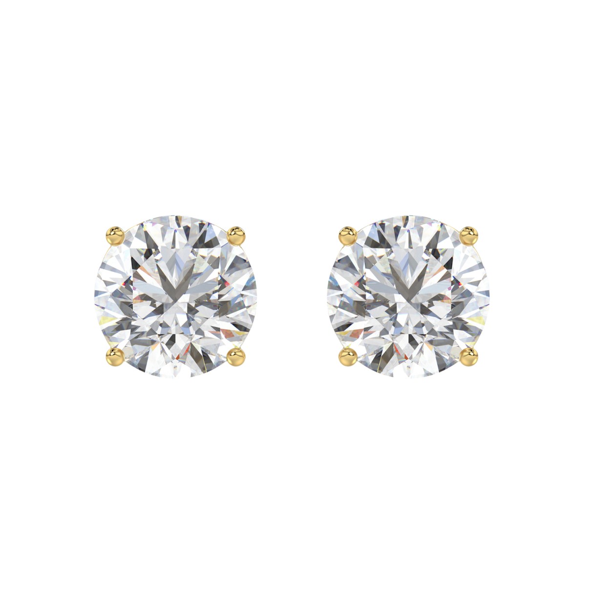 LADIES SOLITAIRE EARRINGS 6CT ROUND DIAMOND 14K YELLOW GOLD - Image 1