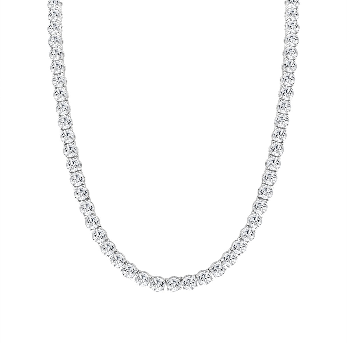 LADIES TENNIS NECKLACE 32 1/4CT ROUND DIAMOND 14K WHITE GOLD - Image 1