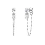 10K White Gold 3/4CT Emerald/Round cut Diamond Elegant Ladies Earring (Color F-G -Clarity VS1/VS2) - Image 3
