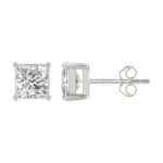 10K WHITE GOLD 4.00CTCT PRINCESS DIAMOND LADIES SOLITAIRE EARRINGS - Image 2