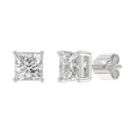 10K WHITE GOLD 4.00CTCT PRINCESS DIAMOND LADIES SOLITAIRE EARRINGS - Image 3