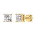 10K YELLOW GOLD 4.00CTCT PRINCESS DIAMOND LADIES SOLITAIRE EARRINGS - Image 3