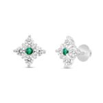 14K WHITE GOLD 1 1/2CT ROUND DIAMOND LADIES EARRINGS (GREEN EMERALD ROUND 2 STONE) - Image 3