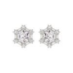 14K WHITE GOLD 1 1/4CT ROUND/BAGUETTE/HEZAGON STEP CUT DIAMOND LADIES EARRINGS