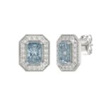 14K WHITE GOLD 1 1/4CT ROUND/BLUE RADIANT DIAMOND LADIES EARRING - Image 2
