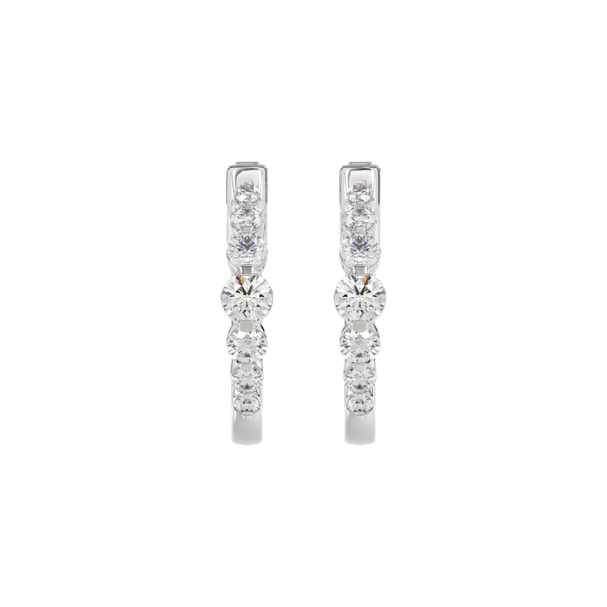 14K WHITE GOLD 1.00CT ROUND DIAMOND LADIES HOOPS EARRINGS - Image 1